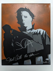 JOHN CARPENTER & NICK CASTLE Signed Halloween Original POP ART PAINTING Autograph Michael Myers The Shape RARE Beckett BAS COA